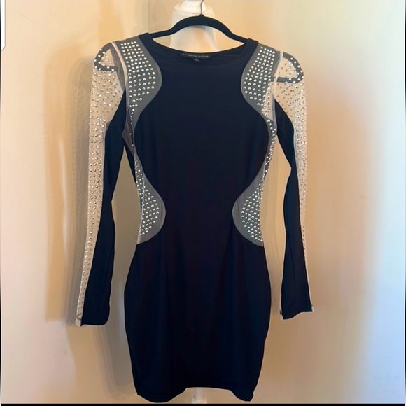 Symphony black and mesh studded bodycon mini dress size S (59) - Picture 1 of 9